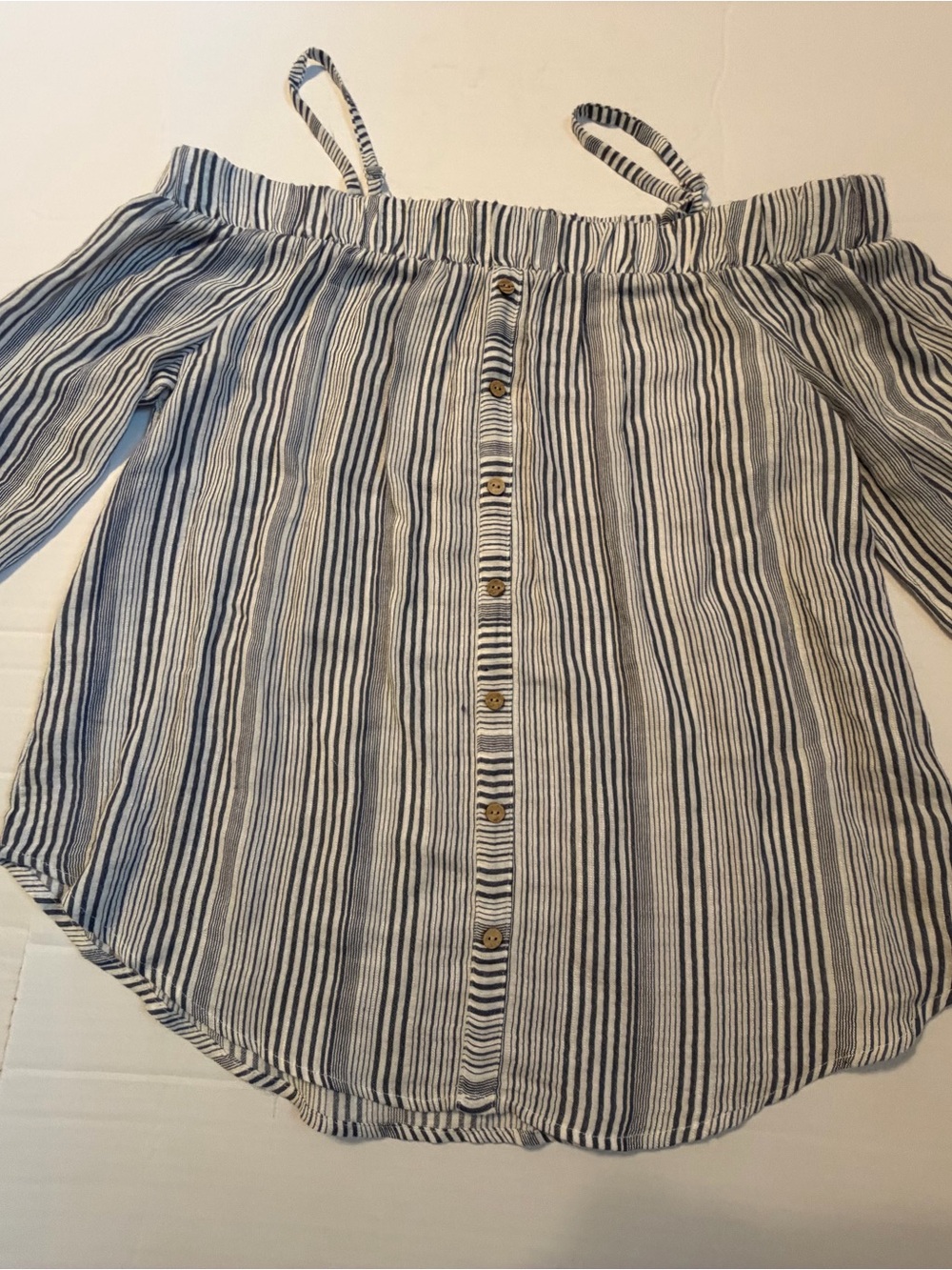 IN San Francisco Off-Shoulder Striped Button Front Blouse Top Women’s L